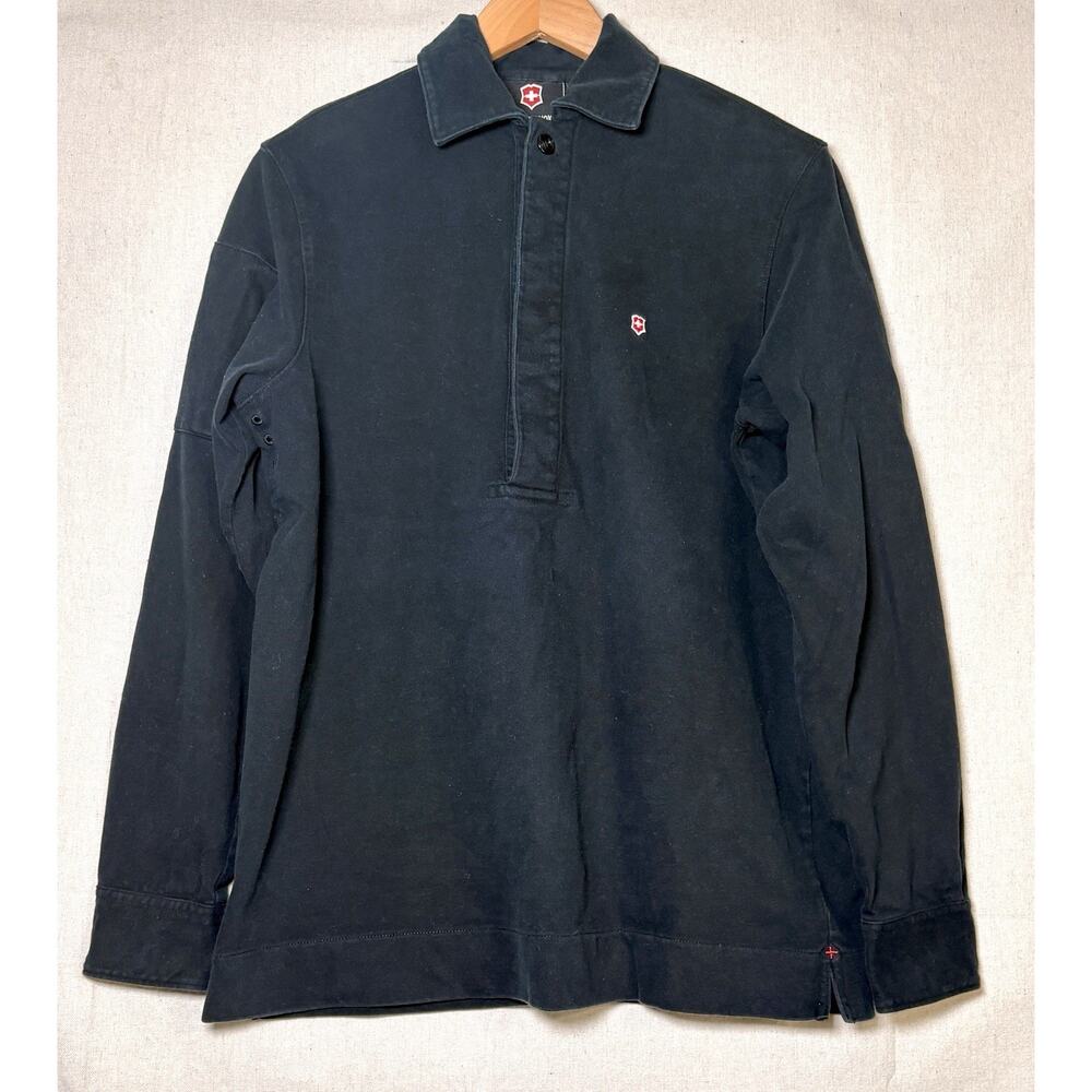 Victorinox Men’s Long‎ Sleeve Button Thick Polo Shirt Sz S Black Swiss Army